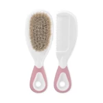 Kép 1/2 - Baby Care Fésű és hajkefe természetes sörtékkel - blush pink