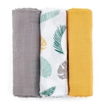 Kép 2/9 - Petite&Mars Bambusz muszlin 3db-os pelenka szett, Moussy Ochre Leaves, 68 x 68 cm