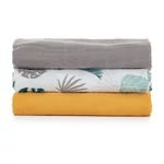 Kép 5/9 - Petite&Mars Bambusz muszlin 3db-os pelenka szett, Moussy Ochre Leaves, 68 x 68 cm