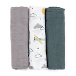 Kép 2/9 - Petite & Mars Bambusz muszlin 3db-os pelenka szett Moussy Grey Planes, 68 x 68 cm