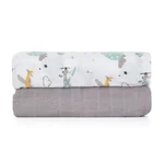Kép 5/10 - Petite&Mars Bambusz muszlin 2db-os pelenka szett, Misty Grey Planes, 120 x 120 cm