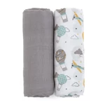 Kép 1/10 - Petite&Mars Bambusz muszlin 2db-os pelenka szett, Misty Grey Planes, 120 x 120 cm