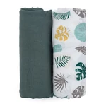 Kép 2/7 - Petite&Mars Bambusz muszlin 2db-os pelenka szett, Misty Green Leaves, 120 x 120 cm