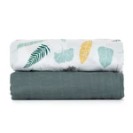 Kép 5/7 - Petite&Mars Bambusz muszlin 2db-os pelenka szett, Misty Green Leaves, 120 x 120 cm