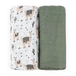 Kép 2/10 - PETITE&MARS Bambusz muszlin 2db-os pelenka szett Misty Llama Vibes 120 x 120 cm