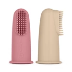 Kép 1/9 - Petite&Mars Szilikon ujjra húzható 2 db fogkefe szett, Rose&Sand, 0 hó+