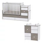 Kép 1/3 - Lorelli Maxi plus kombi ágy 70x160 + Cupboard pelenkázó komód - White & Coffee