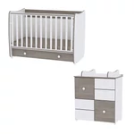 Kép 1/3 - Lorelli Dream kiságy70x140 + Cupboard pelenkázó komód - White & Coffee