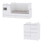 Kép 1/3 - Lorelli MiniMax kombi ágy 72x190 + Cupboard pelenkázó komód - White