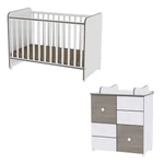 Kép 1/3 - Lorelli Sweet Dream kiságy 60x120 + Cupboard pelenkázó komód - White & Coffee
