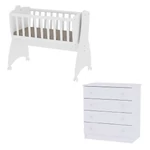 Kép 1/3 - Lorelli First Dreams ringatható bölcső 105x55 + Komód - White
