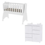 Kép 1/3 - Lorelli First Dreams ringatható bölcső 105x55 + Cupboard pelenkázó komód - White