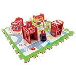 Kép 2/2 - Tatamiz Miniz szivacs puzzle tűzoltóállomás kisautóval