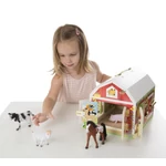Kép 1/3 - Melissa & Doug Fa készségfejlesztő játék, Istálló zárakkal és állat figurákkal