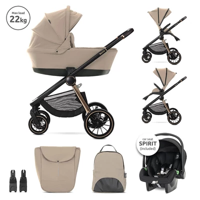 Lorelli Bianca 3az1-ben újszülött babakocsi Lorelli Spirit hordozóval - Beige (2doboz)
