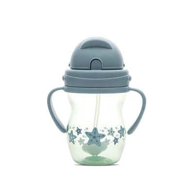 Baby Care szívószálas itató fogantyúval 275ml - Blue/Green