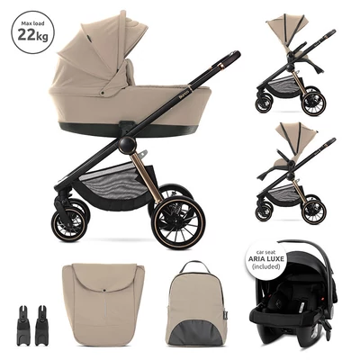 Lorelli Bianca 3az1-ben újszülött babakocsi Lorelli Aria Luxe hordozóval - Beige (2 doboz)