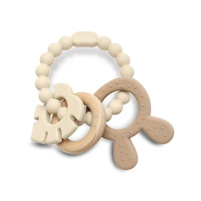 Lorelli Nyuszi szilikon és bükkfa rágóka - Natural Beige