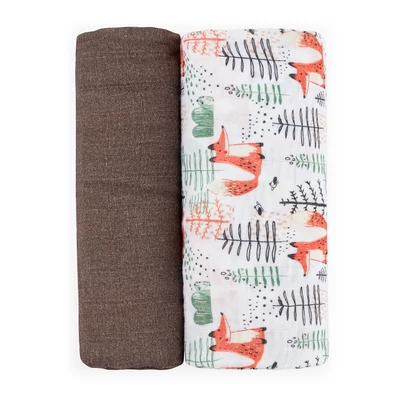 PETITE&MARS Bambusz muszlin 2db-os pelenka szett Misty Forest Fox 120 x 120 cm