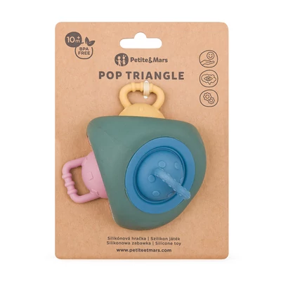 PETITE&MARS Szilikon játék Pop Up Triangle Misty Green 10hó+