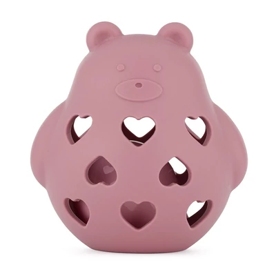 PETITE&MARS Szilikon játék csörgővel Bear Basil Dusty Rose 0m+