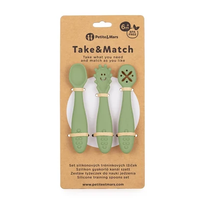 PETITE&MARS Szilikon gyakorló kanál szett 3 db Take&Match Sweet Pea 6m+