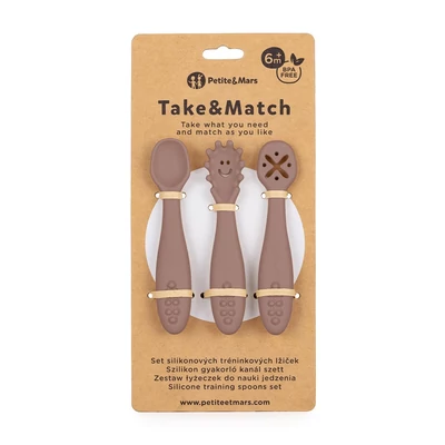 PETITE&MARS Szilikon gyakorló kanál szett 3 db Take&Match Velvet Latte 6m+