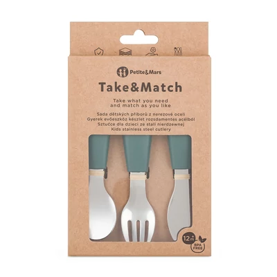 PETITE&MARS Rozsdamentes acél evőeszközkészlet Take&Match Misty Green 12m+