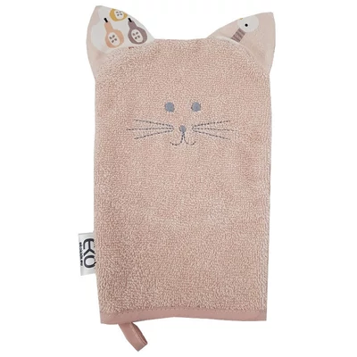 EKO Pamut frottír fürdetőkesztyű fülekkel Cat 20x15 cm - Rose pink
