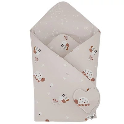 EKO Csecsemőkendő pamut kétoldalas 75x75 cm - Bees Stars Beige