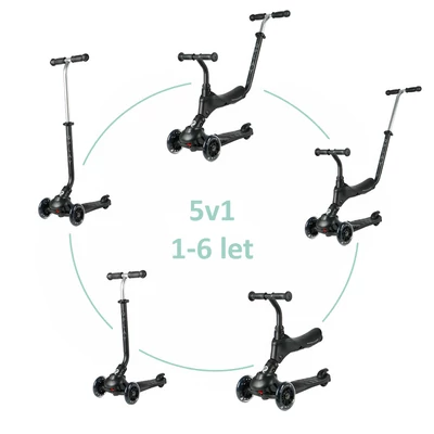 QPLAY Kolobežka Sema Pro Black, 5 v 1, s LED kolečky, věk 1-6 let