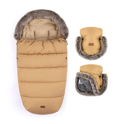 PETITE&MARS Téli szett Comfy 4in1 bundazsák + kézmelegítő kesztyű babakocsira Furry - Elegant 