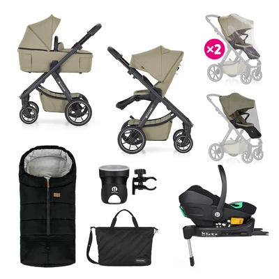 PETITE&MARS Kombinált babakocsi ICON 2in1 Mossy Green XXL RWS + Core Pro i-Size Black Grey + Bázis
