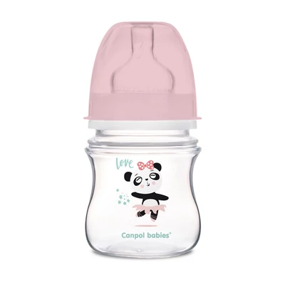 Canpol babies Anti-kólikás cumisüveg, EasyStart, EXOTIC ANIMALS, 120 ml - rózsaszín