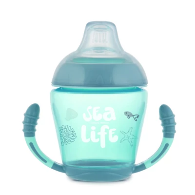 Canpol babies Cseppmentes pohár, puha szilikon etetőcumival, 230 ml, SEA LIFE - szürke