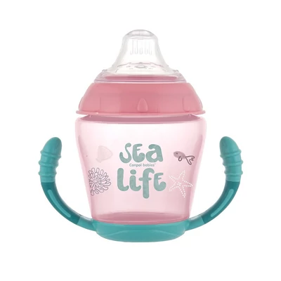 Canpol babies Cseppmentes pohár, puha szilikon kiöntővel, 230ml, SEA LIFE - rózsaszín