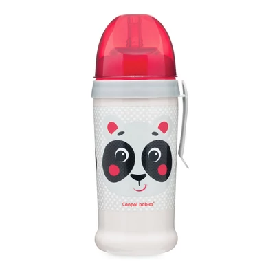 Canpol babies Cseppmentes sport itatópohár, szilikon szívószállal, 350 ml, HELLO LITTLE - piros