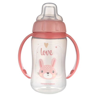 Canpol babies Tanulópohár szilikon ivócsőrrel, CUTE ANIMALS, 320ml, nyuszi