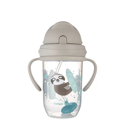 Canpol babies Súlyozott szívószálas cseppmentes itatópohár, 270ml, 6hó+, EXOTIC ANIMALS - sz?