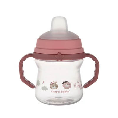 Canpol babies Itatópohár szilikonos ivócsőrrel, FirstCup, 150 ml, Bonjour Paris - rózsaszín