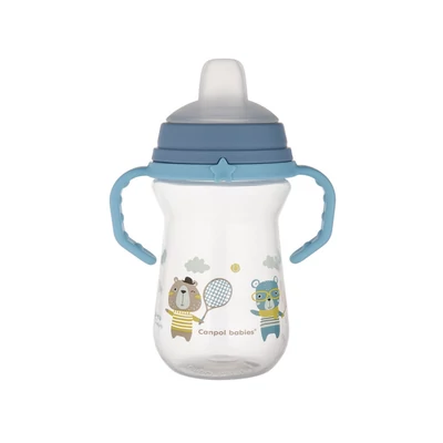 Canpol babies Itatópohár szilikonos ivócsőrrel, FirstCup, 250 ml, Bonjour Paris - kék