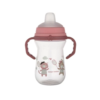 Canpol babies Itatópohár szilikonos ivócsőrrel, FirstCup, 250 ml, Bonjour Paris - rózsaszín