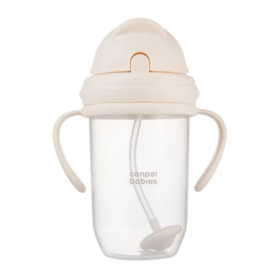 Canpol babies Súlyozott szívószálas itatópohár, 270ml, krémszín