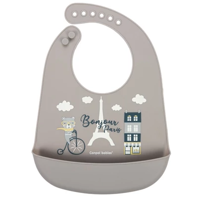 Canpol babies Szilikon zsebes előke, BONJOUR PARIS - navy bézs