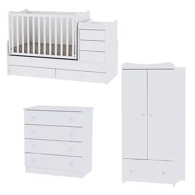 Lorelli Maxi Plus kombi ágy 70x160 + Komód + Exclusive szekrény - White
