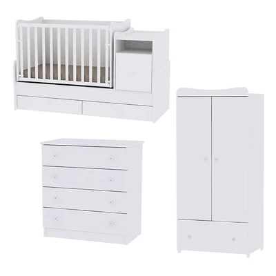 Lorelli Trend PLUS kombi ágy 70x165 + Komód + Exclusive szekrény - White