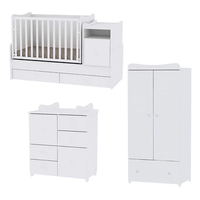 Lorelli Trend PLUS kombi ágy 70x165 + Cupboard pelenkázó komód + Exclusive szekrény - White
