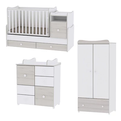 Lorelli Trend PLUS kombi ágy 70x165 + Cupboard pelenkázó komód + Exclusive szekrény - White & L