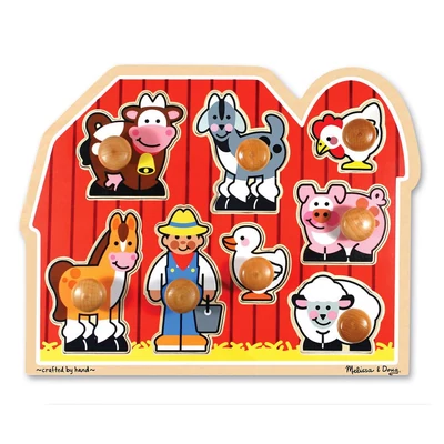 Melissa & Doug Fa készségfejlestő játék, Puzzle fogantyúval Farm