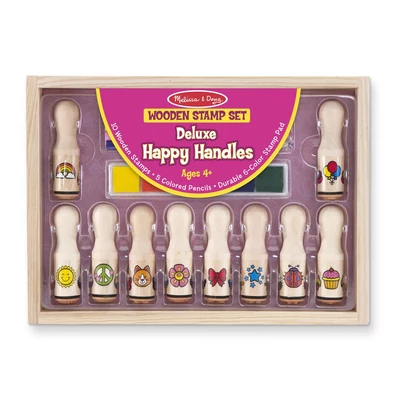 Melissa & Doug Fa nyomda készlet ceruzákkal, nagy méretű, fogantyús